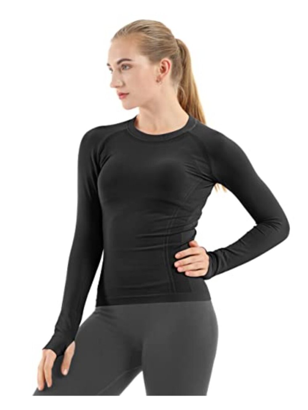 Seamless Workout Shirt Long Sleeve Thumb Holes Yoga Running Athletic Top